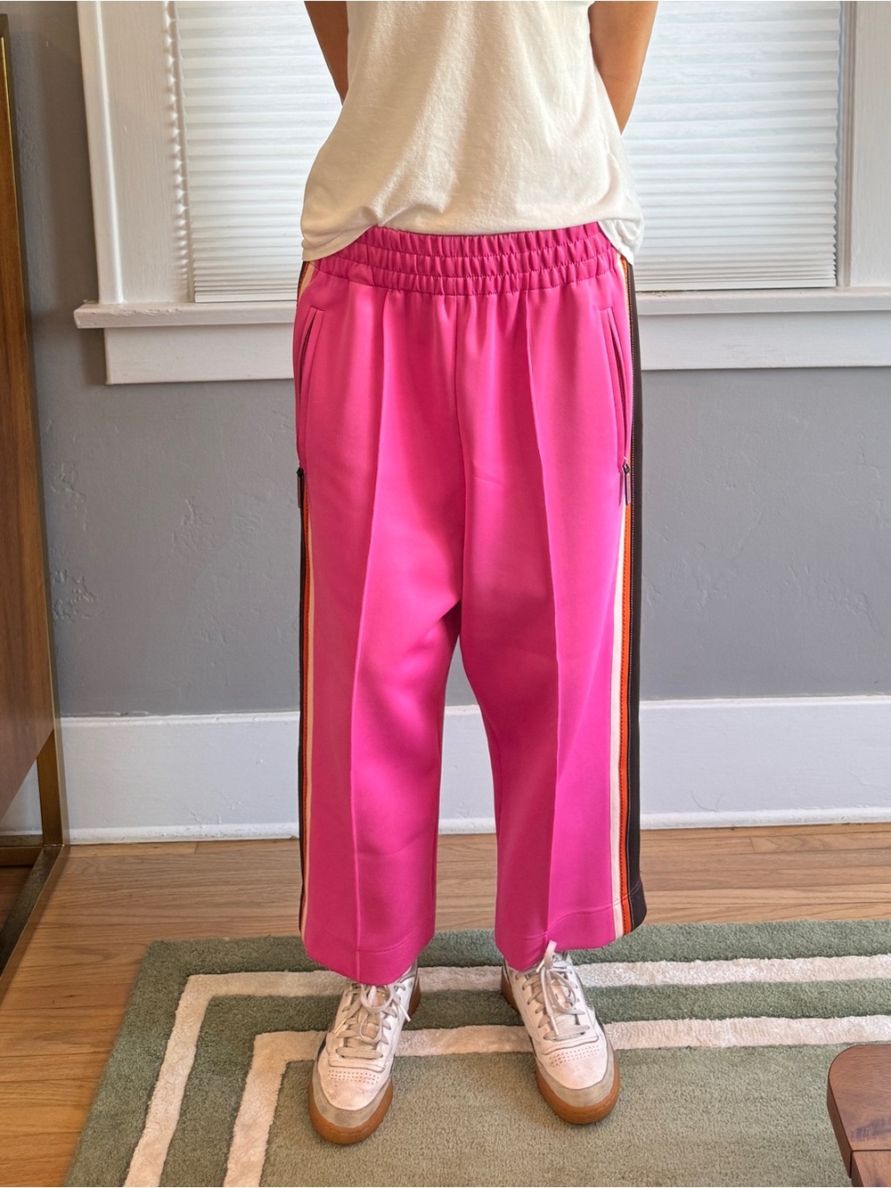 Marc Jacobs Pink Wide Leg Track Pants Side Stripe Zip Hem Size S